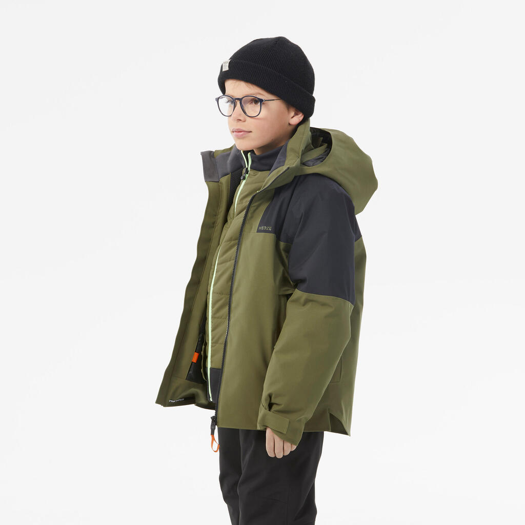 Kids’ warm and waterproof ski jacket 900 - Khaki